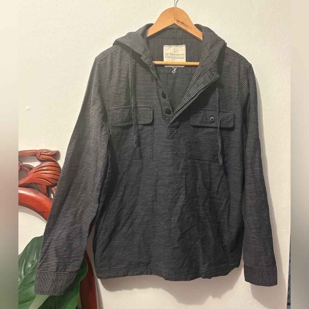 Men’s Ezekiel Charcoal and Black Striped Henley Lightweight Hoodie Jacket